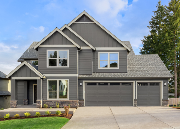 A two-floor gray residential home